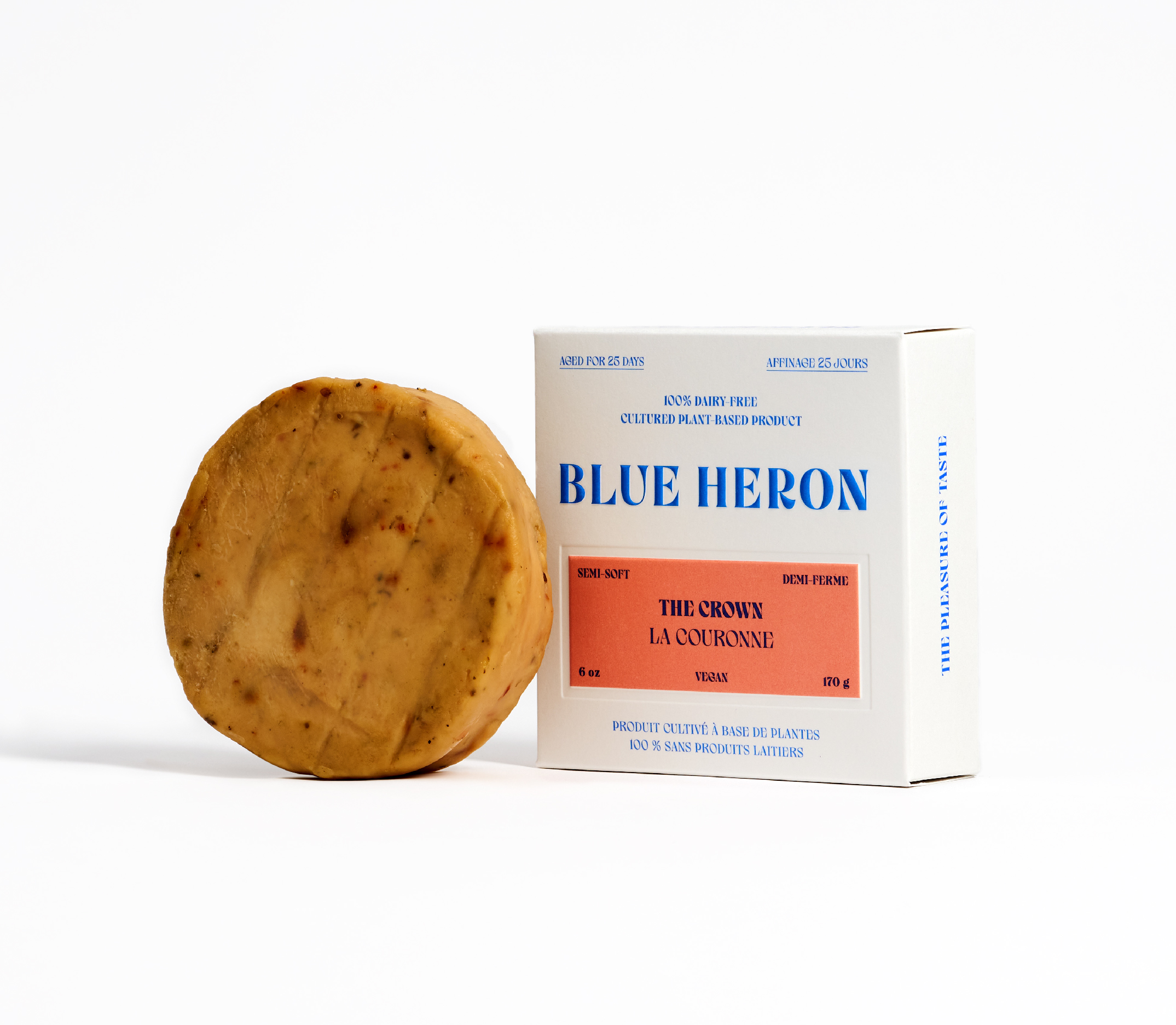 Packaging design for Blue Heron, plant based cheese, The Crown.