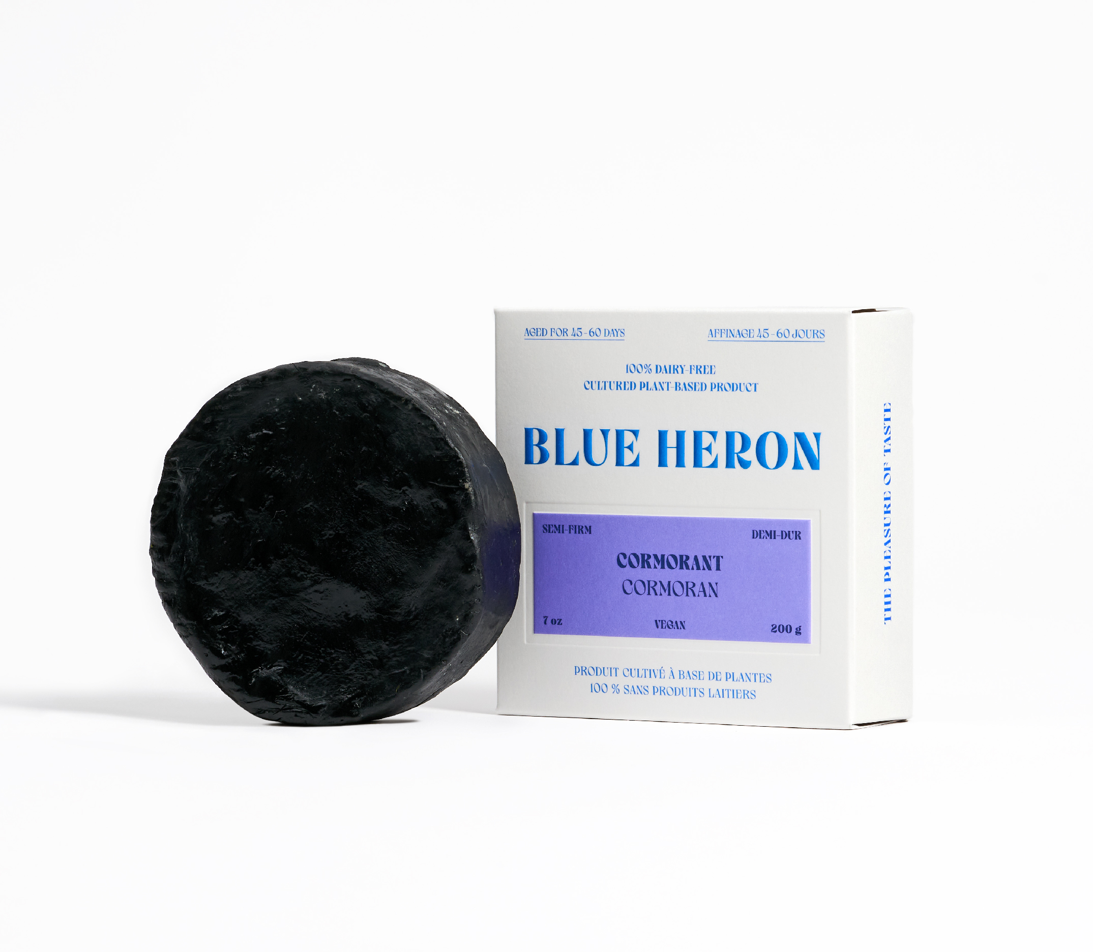 Packaging design for Blue Heron, plant based cheese, Cormorant.