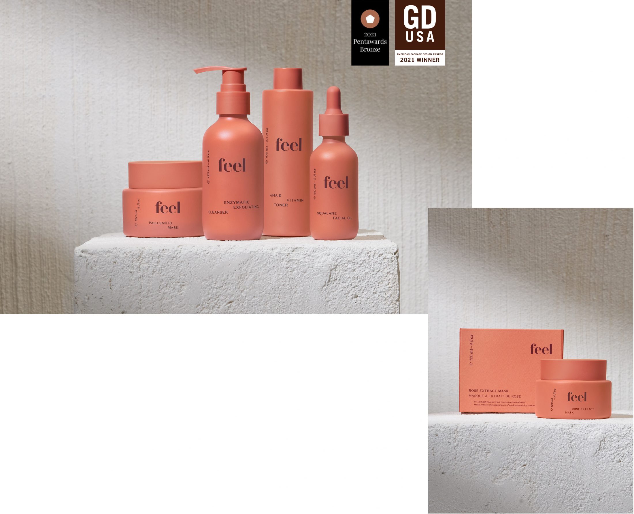 Award winning packaging and branding for skincare brand, Feel.