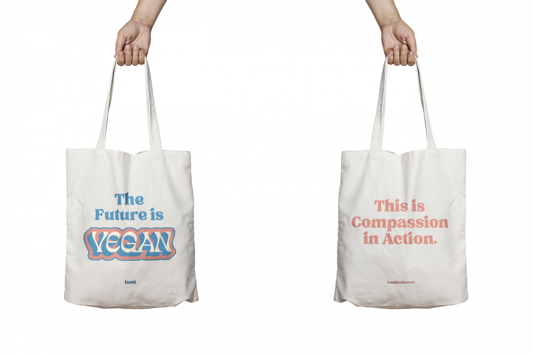 Merchandise tote bag design for vegan dairy brand Lumi.