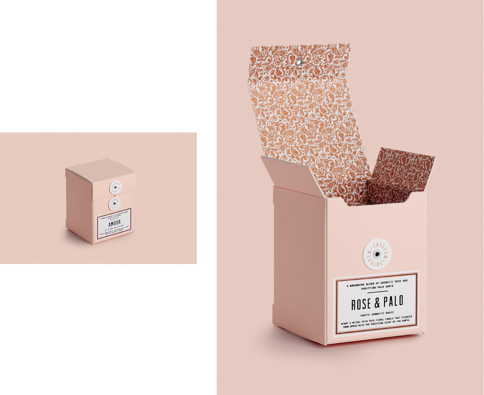 Candle vessel and packaging design, for sustainable natural body and home brand, Woodlot