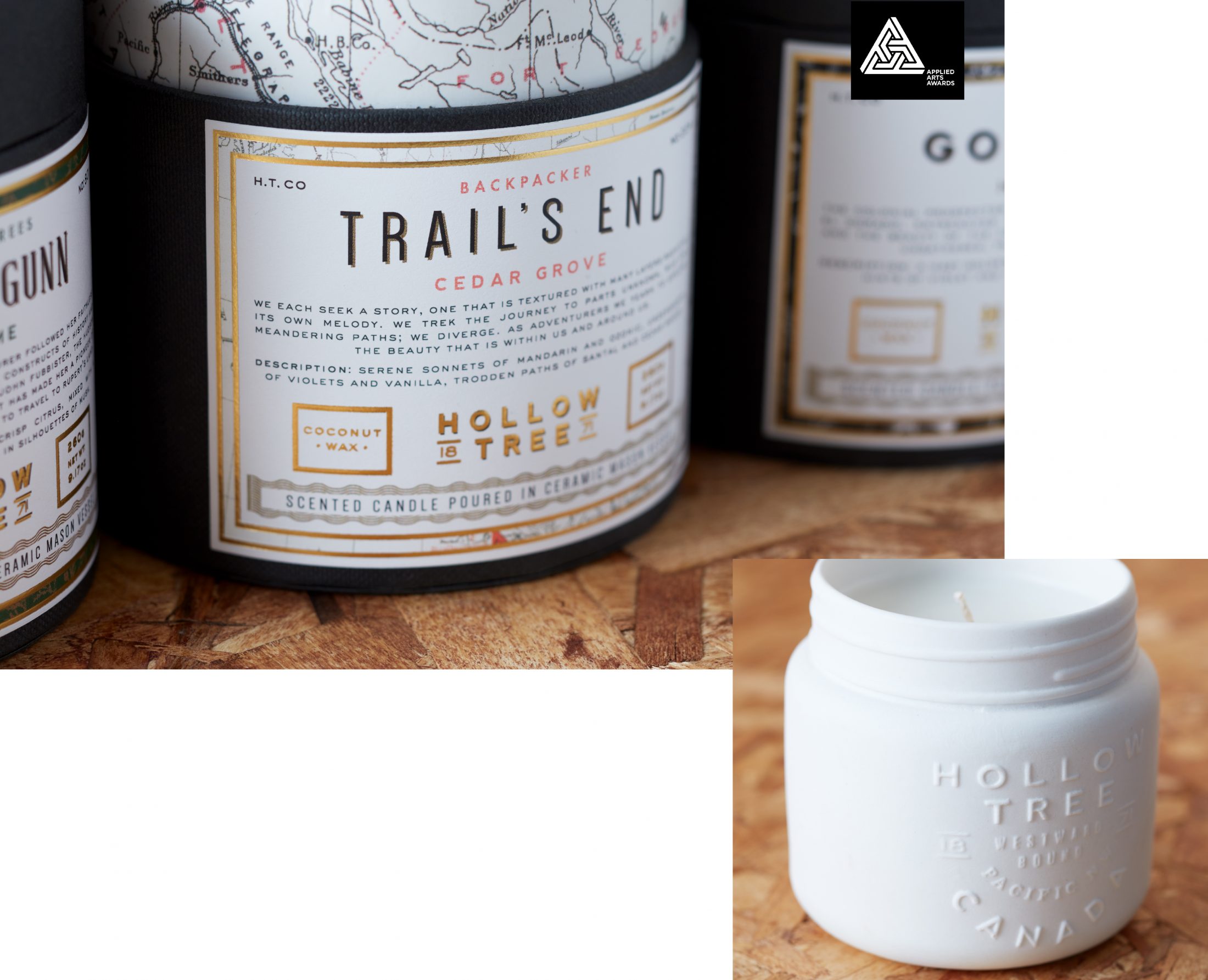 Award winning packaging and branding design for candle company Hollow Tree.