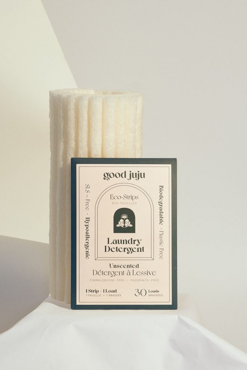 Biodegradable, eco-friendly laundry detergent packaging design for Good Juju.