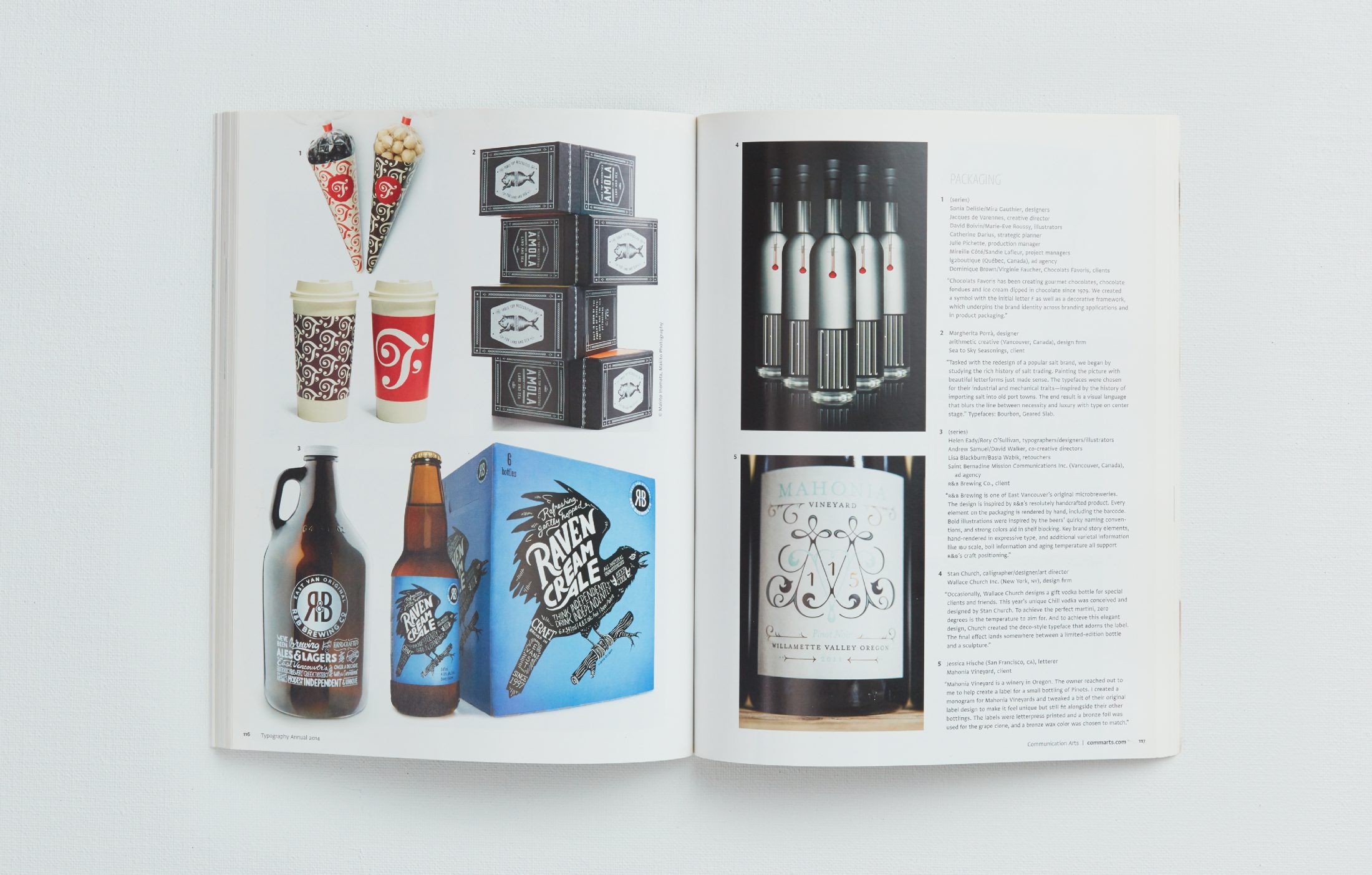 Communication Arts Typography Annual 14 featuring Amola branding and packaging design.
