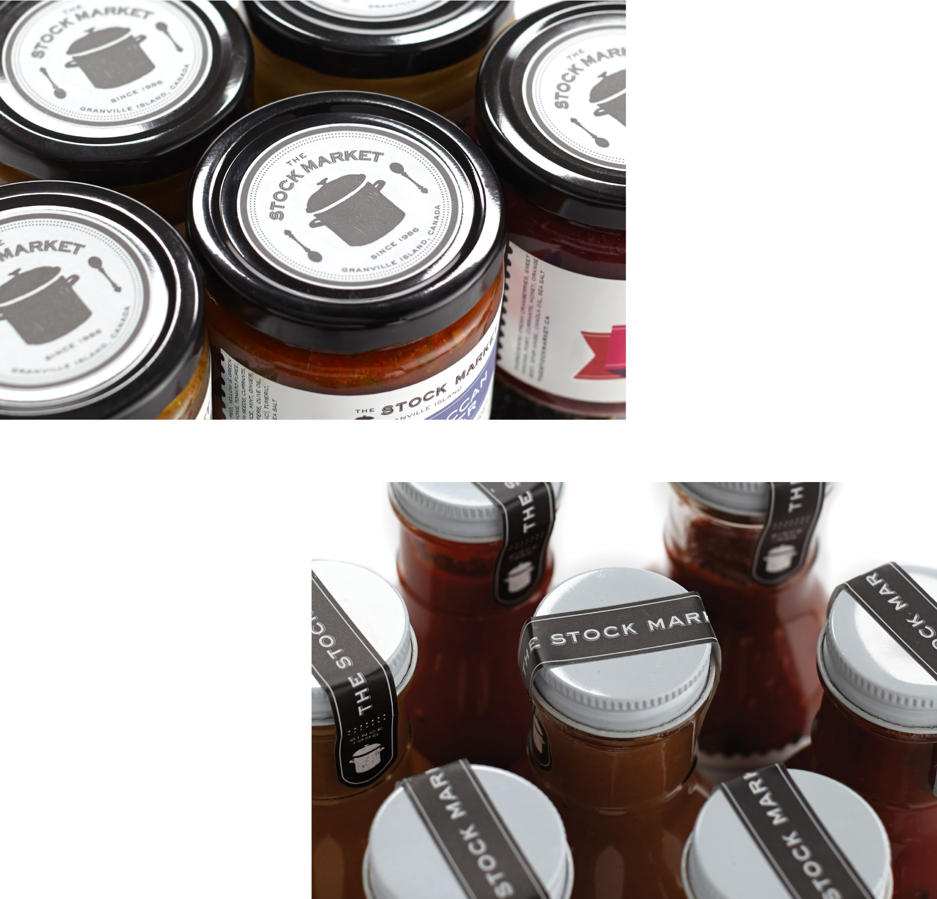 Bottle and can packaging labels for Heritage Food & Beverage Brand, Stock Market on Granville Island