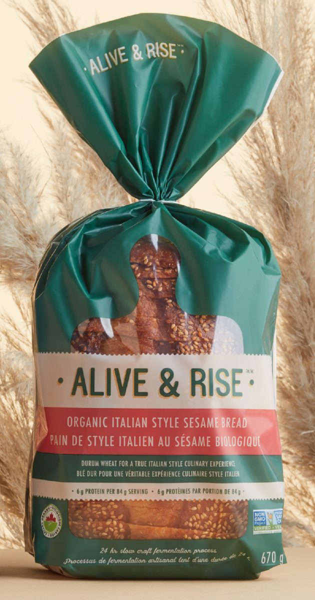 Branding and packaging design for Alive & Rise bread.