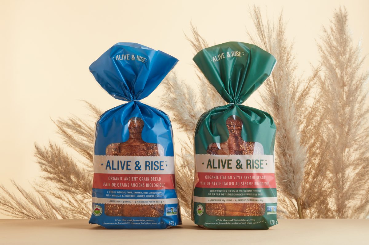 Branding and packaging design for Alive & Rise bread.