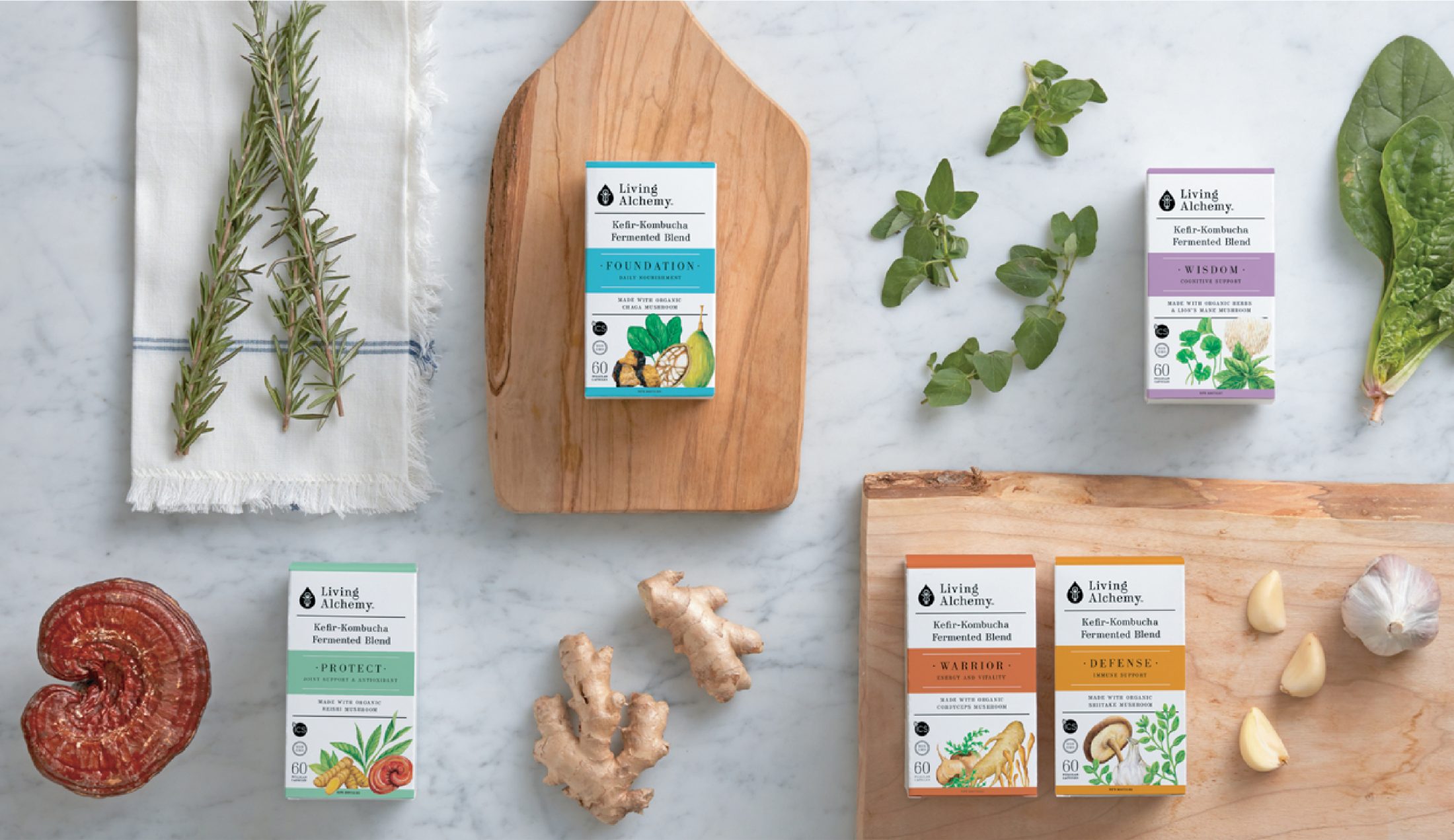 Branding and packaging design for Living Alchemy.