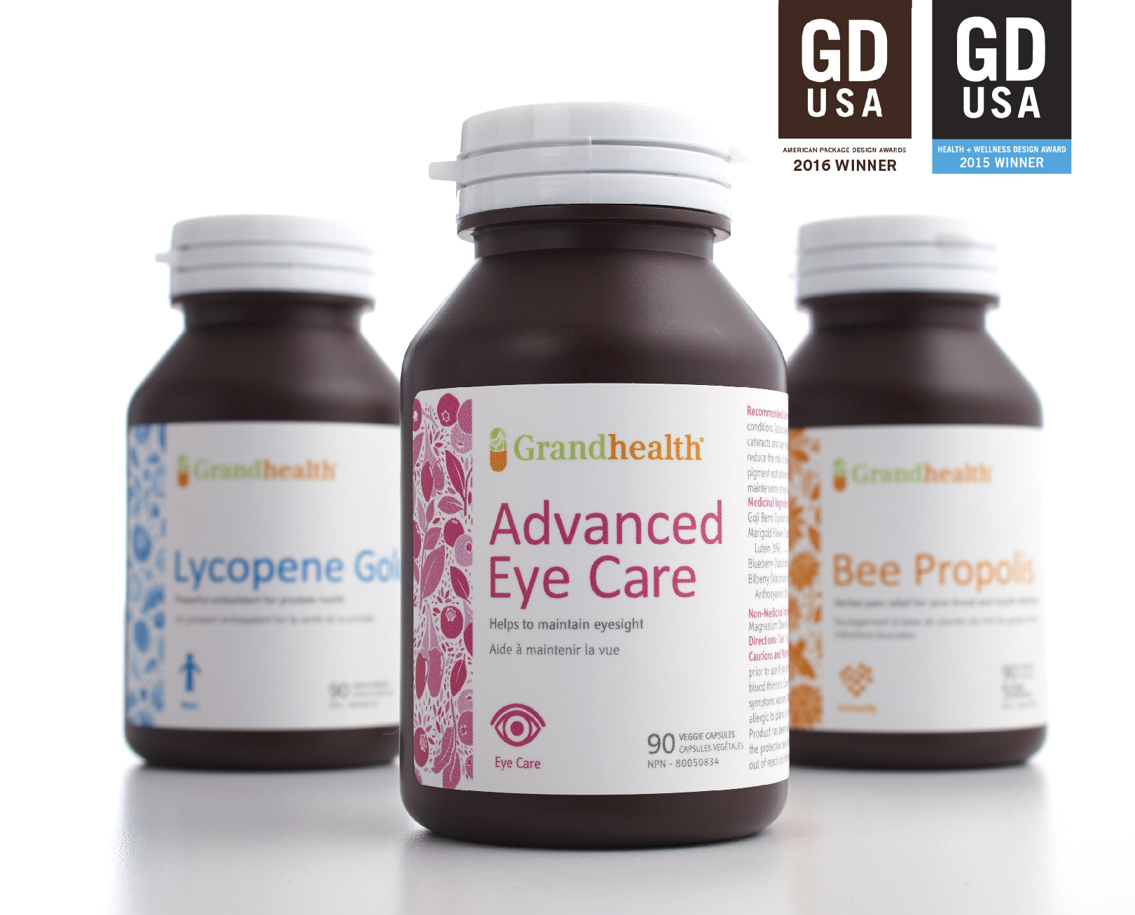 Award winning branding and packaging design for Grand Health vitamins