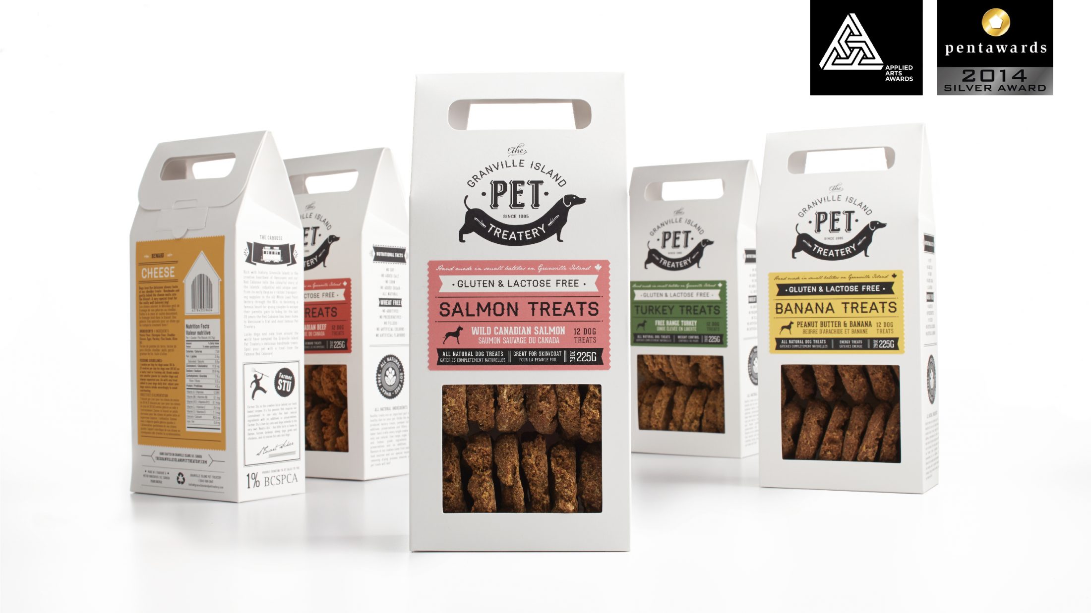 Award winning packaging and branding design for Granville Island Pet Treatery. 