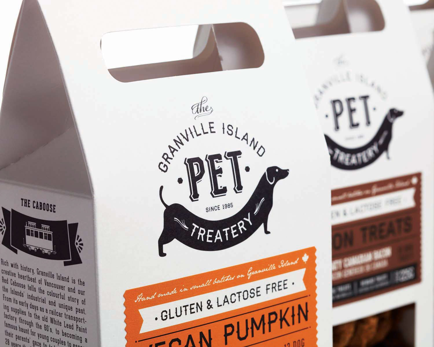 Packaging and branding for pet food brand Granville Island Pet Treatery.