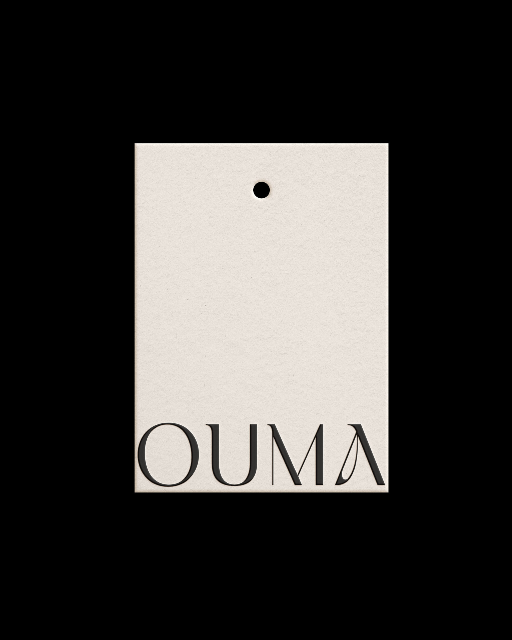 refined hang tag designed as part of branding and packaging program for luxury fashion brand